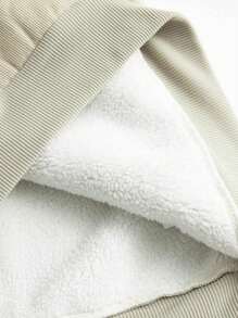 SHEIN BASICS 女士休闲纯色编织领长袖宽松保暖内衬保暖运动衫，日常通勤，温暖舒适，保暖护理 - 杏色 - 查看 5