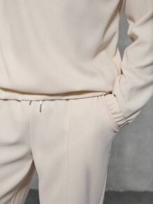 Manfinity Homme 2pcs Men Casual Everyday Zip-Up Loose Sweatshirt And Pants Set, For Autumn,Men Tracksuit,Men Two Pieces Outfits, Men Two Pieces Sweatsuit, Men 2 Pieces Outfit Set, Cream Two Pieces Set Men, Men Casual Two Pieces Set - Beige - View 6