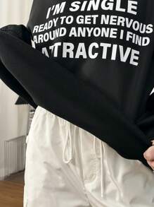 SHEIN Unity 女士抓绒超大款连帽衫，印有性感图案，秋季运动套头衫 - 黑色 - 查看 6