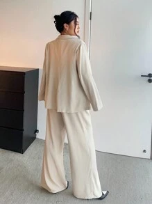 Calvaya 3 件套杏色套装：夹克、背心和裤子，适合办公室和通勤，秋季 - 白色 - 查看 2