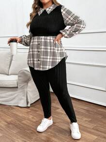 SHEIN VCAY Classic Versatile Long Sleeve Plus Size Women Suit Set, Suitable For Commuting