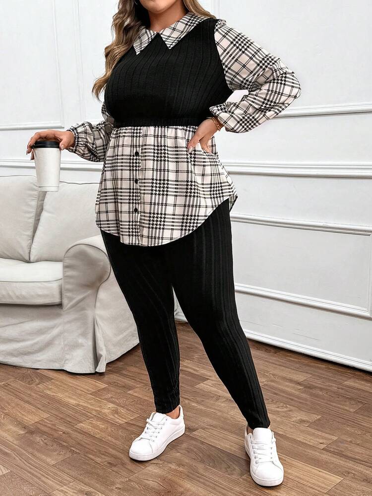 SHEIN VCAY 经典百搭长袖大码女士西装套装，适合通勤 - 彩色 - 查看 5