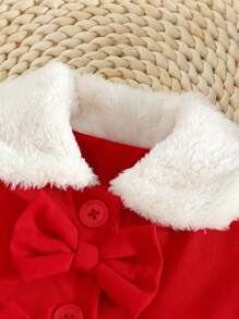 SHEIN Baby Girls' Furry Collar Bowknot Trench Coat, Autumn Winter