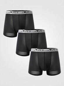 3pcs/Pack Men's Solid Color Patchwork Letter Print Simple Casual Boxer Brief - Black - View 3