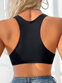 Women Simple Solid Color Adjustable Strap Front-Closure Casual Sexy Bra - Black - View 2