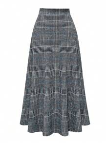 EARO French Retro Design High-End Fashion Versatile Plaid High-Waisted Pleated Elegant Commuter Skirt, Autumn/Winter New High-Waisted Slimming Distinctive Elegant Waist-Cinching Comfortable Woolen Plaid A-Line Flared Skirt
