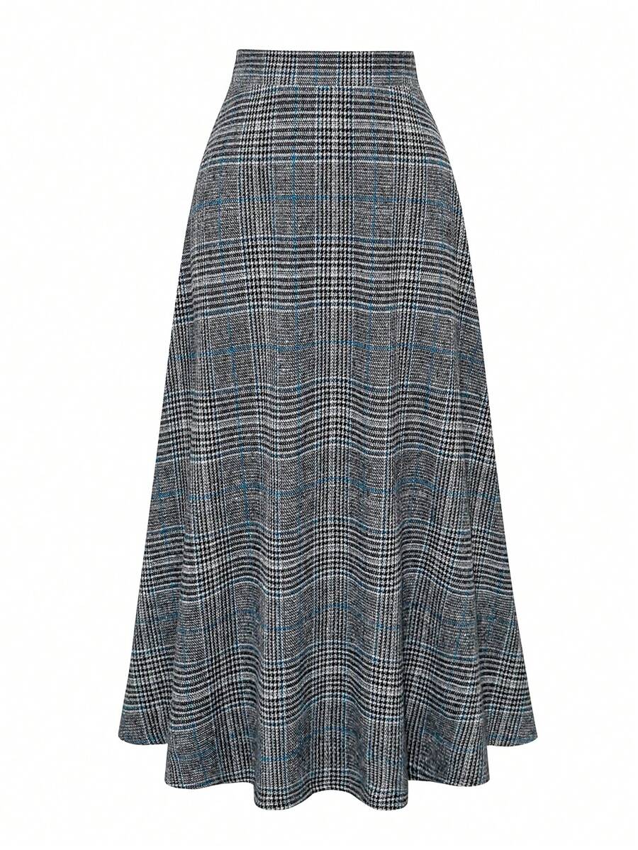 EARO French Retro Design High-End Fashion Versatile Plaid High-Waisted Pleated Elegant Commuter Skirt, Autumn/Winter New High-Waisted Slimming Distinctive Elegant Waist-Cinching Comfortable Woolen Plaid A-Line Flared Skirt