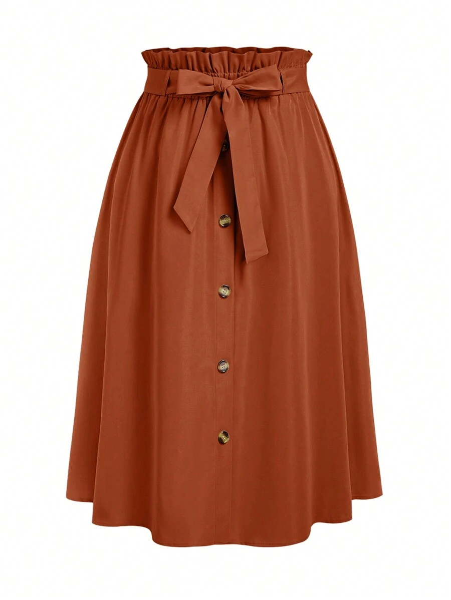 SHEIN Clasi Váy suông màu trơn cỡ lớn, buộc nút phía trước, đơn giản, thường ngày - Rỉ Nâu - Xem 1