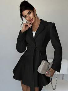 Firerie Women Fall Casual Cape Sleeve Button Decor Jacket - Black - View 1