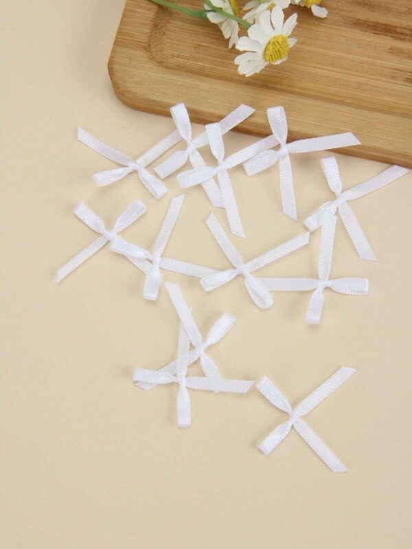 100PCS/Pack White Mini Satin Bows - All-Purpose DIY Craft Supplies For Gift Wrapping, Clothing Embellishment, Wedding/Birthday/Christmas Decor, Halloween Party Accessories, Handmade Card Making, Premium Ribbon Decor