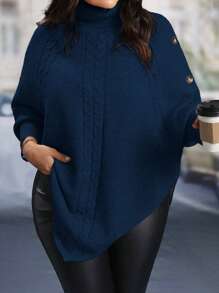 EMERY ROSE Plus Size Women Solid Color Turtleneck Batwing Sleeve Casual Sweater For Autumn And Winter Knit Pullover Fall - Royal Blue - View 3