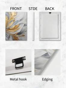 1 幅抽象花卉带框帆布墙面艺术海报现代简约金色和灰色花卉墙壁装饰画适用于卧室客厅装饰带框