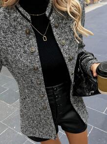 SHEIN Clasi Women Fall/Winter Stand Collar Double-Breasted Regular Casual Jacket - Multicolor - View 3