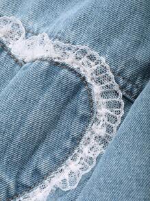 DAZY Women's Front Button Long Sleeve Lace Patchwork Casual Denim Jacket - Light Wash - View 8
