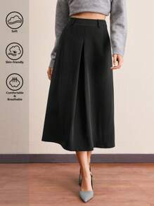 BizChic 经典商务休闲复古中长裙/半身裙，百搭且适合春夏季办公室着装 - 黑色 - 查看 1