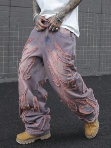 Manfinity EMRG 男士时尚百搭水洗斜口袋宽松牛仔裤 - 淺灰紫 - 查看 3