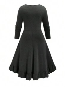 EMERY ROSE Sukienka damska Plus Size z koronką i dekoltem w serek, z długim rękawem i elegancką grafiką