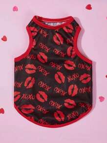 PETSIN 1 pieza Chaleco para mascotas con estampado de labios de color contrastado y patrón XO - Multicolor - Ver 2