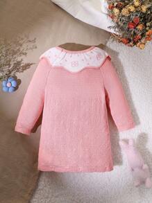 Vintaside Kids Baby Girl Knit Dress With Vintage Style Baby Girl Dress, Design With Patchwork Embroidery Collar
