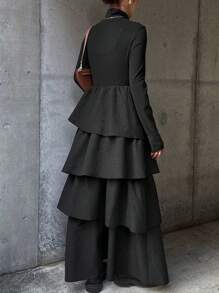 FRIFUL Váy dài tay họa tiết bèo nhún đơn giản, tối giản dành cho nữ, mùa thu, quần áo nữ mùa thu - màu đen - Xem 5