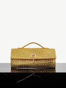 SHEIN SXY 女士，女式手提包，编织包，时尚，简约，优雅，多功能，经典，金色，适合经典、通勤、办公室、约会、日常、购物、下午茶、派对、舞会、俱乐部、约会、生日、晚会、约会之夜 - 金色 - 查看 2