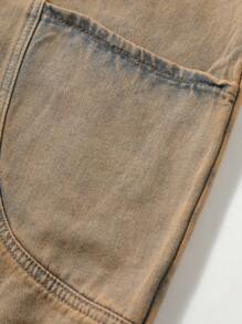 Manfinity Homme 1pc Men's Single Breasted Pocket Casual Loose Basic Plain Denim Jacket, Suitable For Autumn, Vacation - Brown - View 5