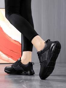 1 双时尚皮革透气百搭防滑耐磨户外休闲运动鞋，舒适回弹减震轻便可爱女鞋，适合所有季节 - 黑色 - 查看 3