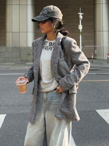 Muchica Chaqueta de traje gris para mujer de otoño - Blanco y Negro - Ver 4