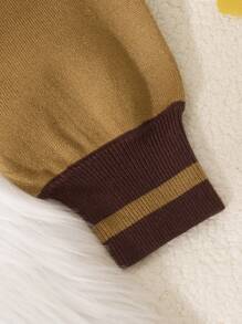 2pcs Tween Girl Knitted Set, Brown Round Neck Loose Knit Top & Long Pants - Brown - View 3