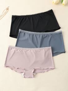 3条装少女撞色蕾丝荷叶边休闲平角短裤 - 彩色 - 查看 1