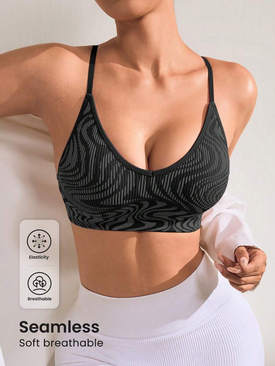 Easithlete 女士无缝高弹力运动背心，带字母印花，健身上衣，健身背心 - 彩色 - 查看 1