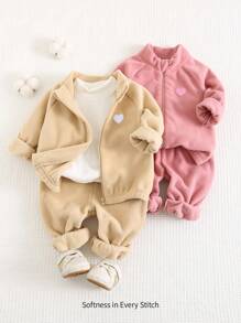 Cozy Pixies 4 件套女婴柔软羊毛圆领毛衣夹克和裤子套装，秋冬休闲装，秋季服装 - 彩色 - 查看 1