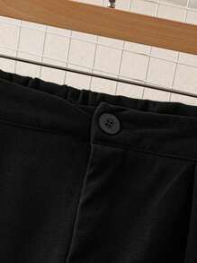 SHEIN LUNE Damen Große Größen Einfarbig Knopfleiste Freizeithose, minimalistischer Stil für den täglichen Gebrauch - Schwarz - Übersicht 5