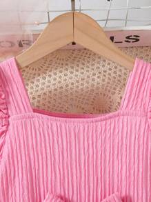 SHEIN Glamorique Kids 小女孩新款粉色星星亮片网纱芭蕾舞裙公主派对礼服蝴蝶结长袖春秋儿童粉色连衣裙粉色公主裙儿童连衣裙粉色 - 粉色 - 查看 4