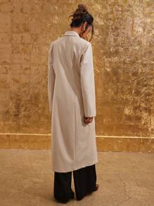 COSMINA 女士纯色双排扣优雅通勤长袖长外套 - 奶油色 - 查看 2