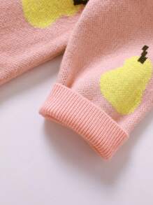 Baby/Toddler Girls Knitted Pear Graphic Stretchy Sweater Dress, Cute And Versatile, Autumn/Winter - Pink - View 8