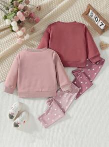 SHEIN Baby Girls Casual Heart Print Sweatshirt Set, Suitable For Spring And Autumn - Rusty Rose - View 2