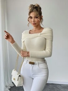 Calvaya Women Solid Color Long Sleeve Simple Knitted Sweater, Casual For Everyday Wear