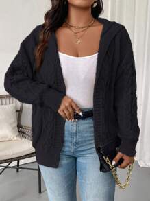 Vionelle 大码女式纯色长袖前开式休闲连帽开衫，适合秋冬季