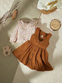 SHEIN Baby Girl Floral Cottage Core Style Set For Autumn/Winter - Brown - View 1