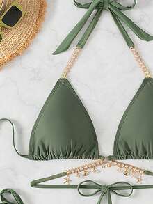 Vaytide Bãi biển mùa hè Chuỗi kim cương giả có dây buộc bên hông - xanh quân đội - Xem 8