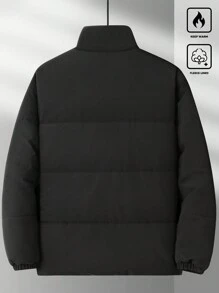 Manfinity Homme Men's Striped Print Zipper Padded Coat, Winter - Black - View 2