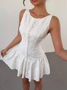 Siren Gaze 女士假日风纯色无袖迷你连衣裙 - 米色 - 查看 6