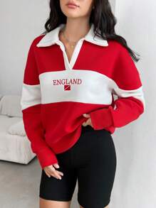 EURMUSE 学院风旗帜刺绣羊毛背面拼色领口运动衫