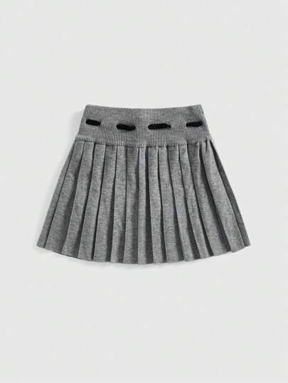 Kawaii 1 pièce Jupe plissée style trapèze pour femmes avec rubans, Jupe en tricot style collège