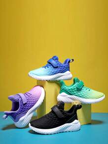 儿童女童轻便透气运动鞋，时尚休闲运动鞋，带可调节钩环扣，一脚蹬，防滑耐用鞋底，适合春秋季 - 彩色 - 查看 1