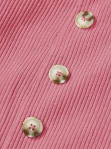 SHEIN Clasi Váy dài đến đầu gối dáng chữ A bằng vải nhung kẻ đơn giản, giản dị dành cho nữ có nút phía trước - Hồng - Xem 4