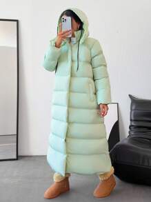 RueChic ASPEN Women's Mountain Trekking Hooded Padded Long Winter Coat - Green - View 8