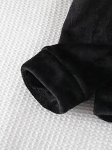 Winter Teen Girls Pajamas Set, Plaid Fleece Pants And Solid Long Sleeve Top, Casual Homewear 2 Pieces Outfit, Sibling/Matching (Sold Separately) - Black - View 6