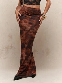 MISSGUIDED Western Printed Mesh Bodycon Maxi Skirt